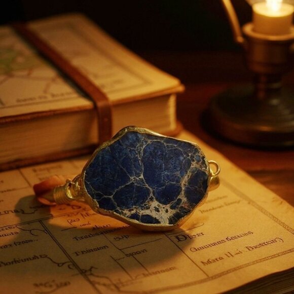 Imperial Ocean Jasper Wire Wrap Cuff w/ 14Kt Gold Over Copper – Hand Crafted - Picture 7 of 9